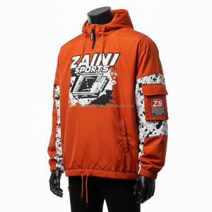 Men Premium GSM Polyester Windbreaker <b>Jacket</b> In Vibrant Orange With Graphic Printed Paneling Windbreaker <b>Jacket</b> for man - Product Image 2