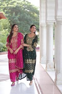 Traje Salwar Kameez Listo para Usar, en Faux Georgette con Bordado de Lentejuelas, Estilo Pakistaní, para Venta de Exportación - Product Image 5