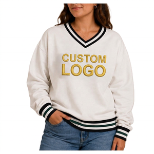 Sweat-shirt universitaire à col en V personnalisé pour femmes, manches régulières, pull-over - Product Image 1