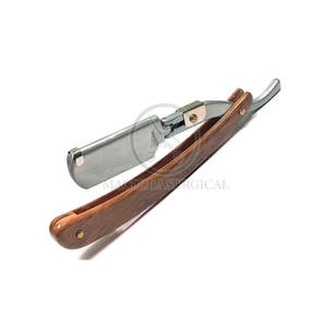 Rasoir de barbier pliant en acier inoxydable avec manche en bois pour professionnels de salon et experts en toilettage-Design à bord droit - Product Image 1