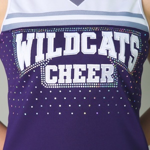 ชุดยูนิฟอร์มเชียร์ลีดเดอร์สีน้ำเงินแบบกำหนดเองสำหรับโรงเรียนมัธยมและเยาวชน ชุดยูนิฟอร์มเชียร์ลีดเดอร์สำหรับเชียร์ข้างสนาม ผลิตจากโพลีเอสเตอร์ 100% - Product Image 3