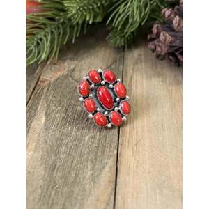 Mary Ann Spencer Mediterranean Coral <b>Sterling</b> <b>Silver</b> Cluster <b>Ring</b> Bezel <b>Set</b> Size 7.25 - Product Image 3