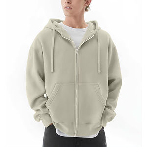 Sudadera con Capucha de Alta Calidad, 100% Algodón Peinado, Corte Regular, Cierre de Cremallera, Informal, Gruesa, con Hombros Caídos, Diseño Geométrico, Impresión Personalizada - Product Image 1