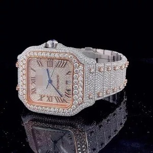 Cadeau incroyable pour hommes et femmes Montre automatique en diamant Moissanite entièrement glacée à quartz Boîtier en acier de luxe Affichage à cadran analogique - Product Image 4
