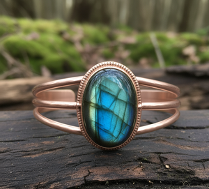 Pulseras de cuentas de plata tibetana cabujón labradorita natural hecha a mano 14K oro bohemio hombres tamaño ajustable abierto certificado - Product Image 3