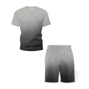 100% Polyester grande taille été hommes Gym Fitness ensemble de vêtements de sport séchage rapide vêtements d'entraînement ensembles courts vêtements de sport - Product Image 5