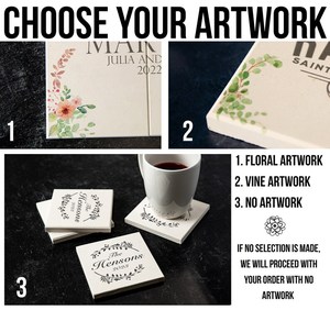 Juego de posavasos de madera rústica para regalos de boda, corteza de árbol hecha a mano y almohadillas de piedra para bebidas para regalos de tema natural y pedidos a granel - Product Image 3