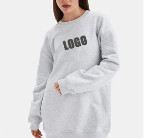 Sudadera de cuello redondo bordada de gran tamaño de lana de algodón para mujer en blanco con hombros caídos - Product Image 1