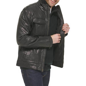 Vente en gros pas cher Vêtements décontractés Veste en cuir véritable pour hommes avec fermeture éclair complète - Product Image 3