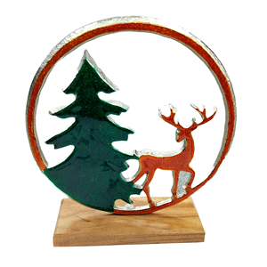 Adorno de mesa contemporáneo, Papá Noel de metal con base de madera, decoración estética moderna para habitación - Product Image 2