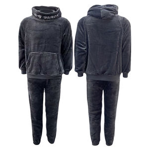 Venta caliente personalizado 100% algodón corte crudo dobladillo borde Sudadera con capucha Puff estampado pantalón hombres chándal apilado acampanado hombres Jogger conjuntos - Product Image 1