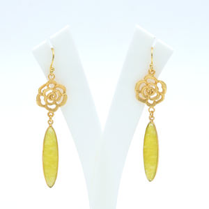 DUA Women's Trendy Brass Yellow <b>Jade</b> Flower Drop Earrings 18K Gold Plated Wedding <b>Jewelry</b> - Product Image 4