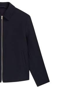 Veste classique en laine bleu marine à fermeture éclair avec col pointu et design minimaliste pour homme, vêtement d'extérieur décontracté d'hiver en bleu foncé - Product Image 3