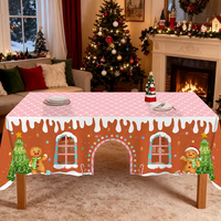 Nappe de Noël en polyester motif maison de pain d'épices, plusieurs styles, pour décorations de table de fête et de dîner