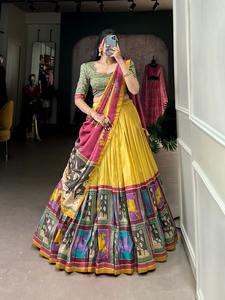 Lehenga choli ชุดผ้าไหม tussar แบบดั้งเดิมสำหรับปาร์ตี้ฤดูร้อน - Product Image 4