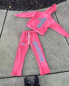 ชุดวอร์มสองชิ้นสำหรับผู้ชายสำหรับฤดูหนาวชุดลายพัฟพร้อมกางเกงทรงบานมีฮู้ดชุดวอร์มสีพื้น - Product Image 4