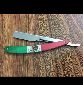 Navaja de afeitar plegable de acero inoxidable, rasuradora de barbería recta con bandera impresa, buena calidad, precio bajo - Product Image 2
