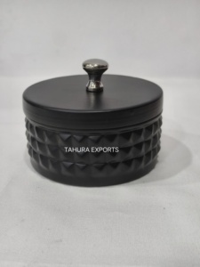 Luxury <b>Black</b> Tabletop Container Handmade Attractive Iron Round Box Storage Box Use for Kitchenware Decorative And Storage - Product Image 2