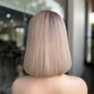 Pelucas rubias onduladas estilo bob de cabello humano vietnamita 100% con cabello fino de bebé - Product Image 2