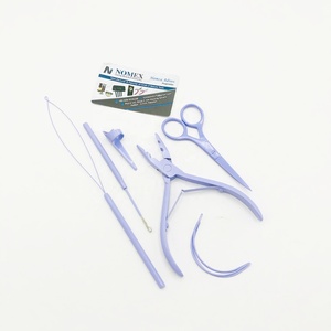 Lila pulverbeschichtetes multifunktionales Haarverlängerungs-Werkzeugset mit <span class=keywords><strong>2</strong></span>-Loch-Zange, Schlaufenwerkzeug und Haken mit Fadenschneideschere - Product Image 2