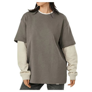 T-shirt décontracté pour homme, coupe ample, coton 300 g/m², t-shirt lavé, streetwear, vintage, délavé à l'acide, double couche, manches longues, t-shirts pour homme - Product Image 1