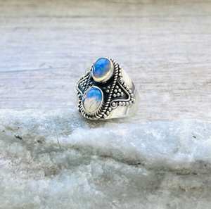 Anillo de forma redondeada turquesa y plateada, piedra preciosa blanca Natural, regalo de aniversario tratado térmicamente para mujeres y niñas - Product Image 5