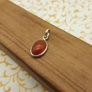 ทำด้วยมือ925จี้เงินแท้คุณภาพดีพลอยคาร์เนเลี่ยนทรงวงรีมีเพชรดีไซน์เครื่องประดับที่ไม่เหมือนใครด้านหลังเรียบ - Product Image 5