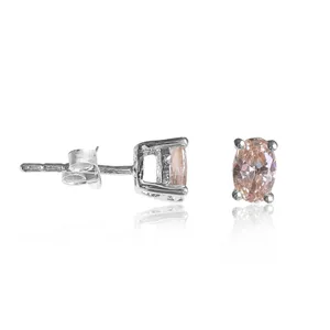 Boucles d'oreilles clous tendance pour femme en argent plaqué or blanc avec pierre pêche, boucles d'oreilles créoles en or 14 carats, cadeau de bijoux - Product Image 2
