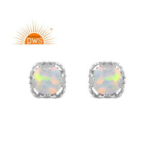 Pendiente de tuerca de piedras preciosas de ópalo verde blanco sintético de Plata de Ley 925 de la mejor calidad, joyería personalizada para mujer, regalo para ella - Product Image 1