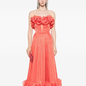 Elegante vestido de noche de gasa transpirable Antiestático de longitud completa con cuello sin tirantes para fiestas - Product Image 1