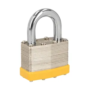 HERMEX base da 50 mm scatola lucchetto di sicurezza da 6 piastre laminate in ferro con gancio corto in Blister cilindro in ottone - Product Image 1