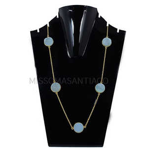 Collar de Gargantilla Fino de Latón con Druzy Acuático al por Mayor, Piedras de 16x16mm, 31.70g - Product Image 2