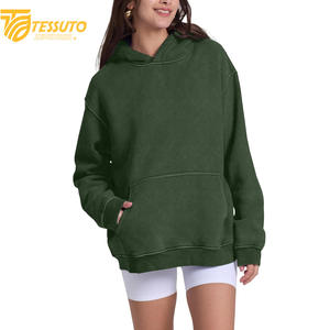 Vente en gros de sweats à capuche de haute qualité, couleur unie, avec impression de logo sur mesure, 100% coton, courts pour femmes - Product Image 4