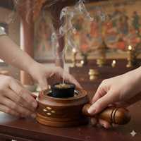 Brûleur d'encens indien et arabe en bois d'acacia de haute qualité avec incrustation de résine, artisanal, diffuseur religieux