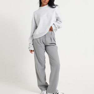 Venta al por mayor mujeres gota hombro cuello redondo sudadera gota-hombro sudaderas con capucha para mujer logotipo personalizado Unisex cuello redondo sudaderas en blanco - Product Image 1