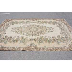 Alfombra turca Vintage clásica Beige marrón 6,1X9,9 pies Patchwork Boho tejido plano lana para sala de estar respaldo de yute - Product Image 3