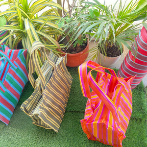 Bolsas de compras con patrón de rayas ecológicas PP tejidas recicladas de nailon Supermercado de plástico de polipropileno reciclado sostenible - Product Image 1