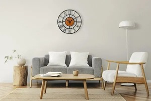 Reloj de pared romano redondo de Metal y madera de primera calidad, diseño elegante duradero, Ideal para dormitorio moderno, sala de estar u oficina - Product Image 4
