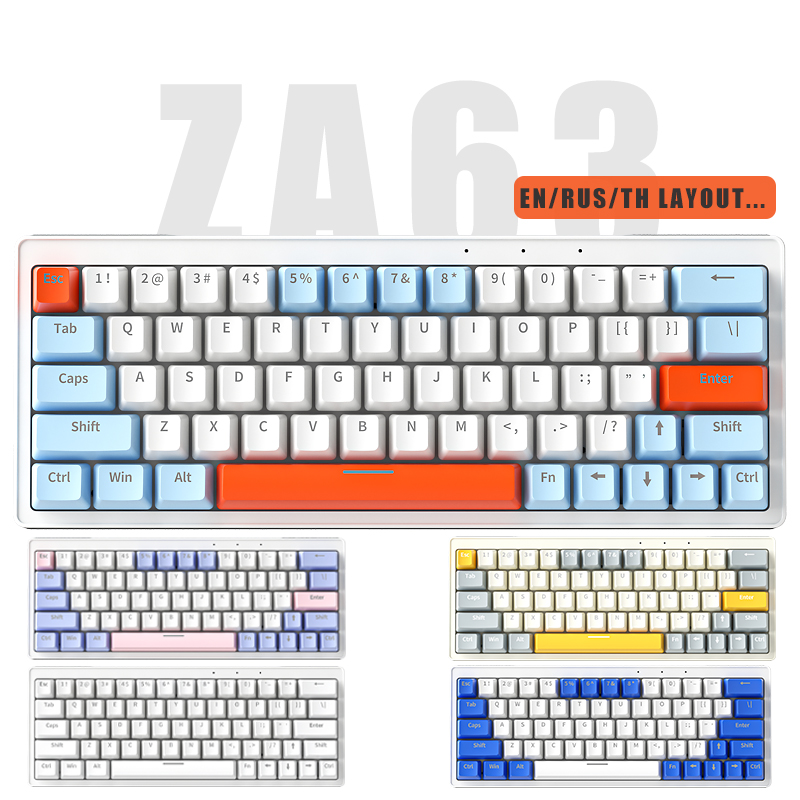 ZIFRIEND ZA63 2.4G sans fil 60% clavier échange à chaud jaune commutateur rvb rétro-éclairé clavier de jeu mécanique russie disposition 63 touches