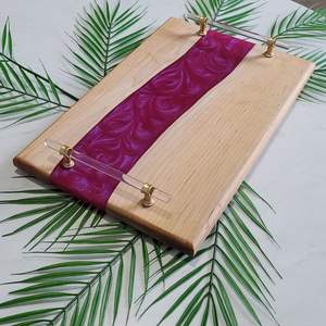 Plateau de service en bois de résine violet de luxe, poignées dorées en acrylique, plateau à charcuterie décoratif, cuisine, salle à manger, maison, hôtel, plateaux cadeaux - Product Image 1
