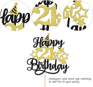 Saludos a 21 años Cake Topper Glitter Star Hat Design para la celebración del 21 cumpleaños y La fabulosa decoración de pasteles de fiesta - Product Image 4