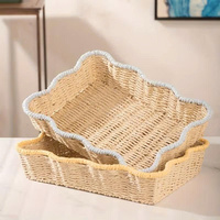Panier de rangement festonné tissé à la main, organisateur de bureau, en corde de papier, plateau décoratif pour la décoration de la maison, salon