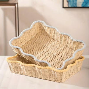 Handwoven Scalloped <b>Storage</b> <b>Basket</b> Desktop Organizer Paper <b>Rope</b> Material <b>Storage</b> Decorative Tray For Home Decoration Living Room - Product Image 6