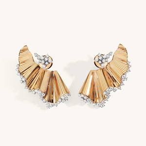 Pendientes de lujo con alas de oro macizo de 18 quilates y diamantes redondos de talla brillante para mujer, joyería para fiestas. - Product Image 1