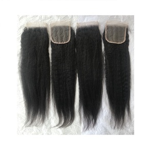 Vente en gros – Extension de cheveux humains vierges naturels noirs, raides et bouclés, 22 pouces, avec dentelle transparente 4x4 – Fournisseur indien - Product Image 1