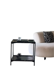 Lujosa mesa auxiliar de aspecto de mármol de triple nivel con elegante Color negro Metal moderno único curvo para oficina multifuncional - Product Image 3