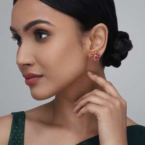 Silver Temple Vintage Trendy Stainless Steel <b>Earrings</b> 153752 Religious Stud Bezel Set Flower Pattern with <b>Hook</b> for Wedding - Product Image 3