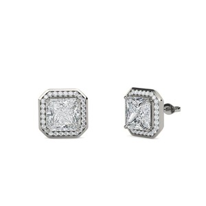 Boucles d'oreilles Princess Diamond Single Halo 0,60 ct en diamant de laboratoire en platine pour fiançailles - Product Image 1