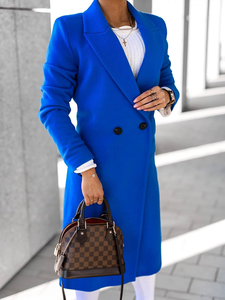 Abrigo Largo de Lana para Mujer al por Mayor, Estilo Coreano, con Solapa, Color Sólido, Botones, Cárdigan Elegante con Forro de Seda para Invierno - Product Image 2