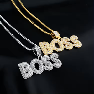 Bijoux Hip Hop en argent sterling plaqué or pour hommes, avec lettres et mots sertis de diamants (testés positivement), pour pendentif ou chaîne épaisse - Product Image 1